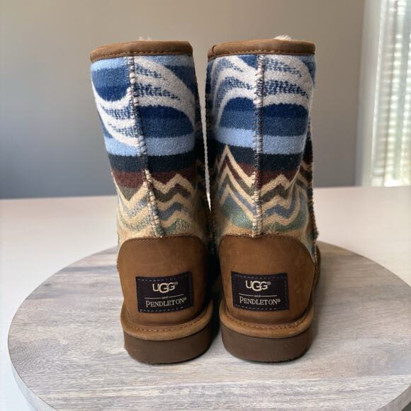 UGG Women's Pendleton Southwest Aztec Shearling Brown Leather Boots US Size 8 - Picture 7 of 10